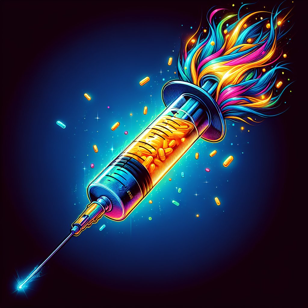 Close-up illustration of a vibrant, stylized syringe containing biotin for targeted nutrient delivery