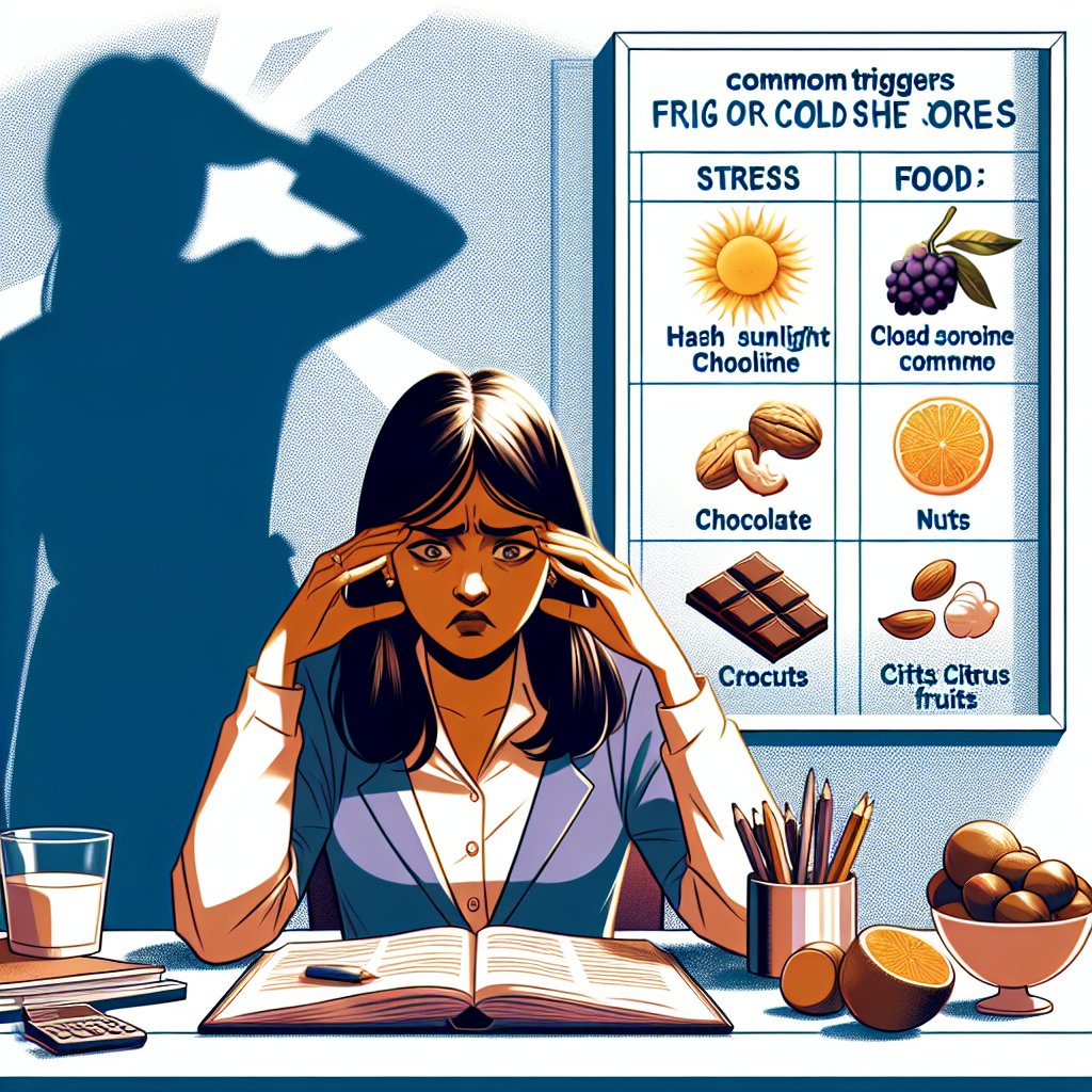 Person experiencing stress-inducing situations with table of trigger foods