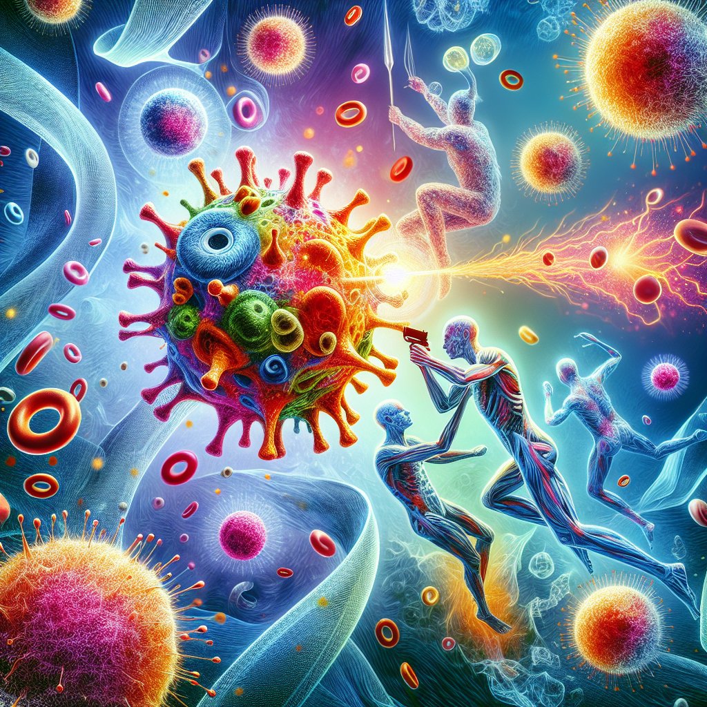 Vibrant image depicting immune cells and liposomal vitamin C in action