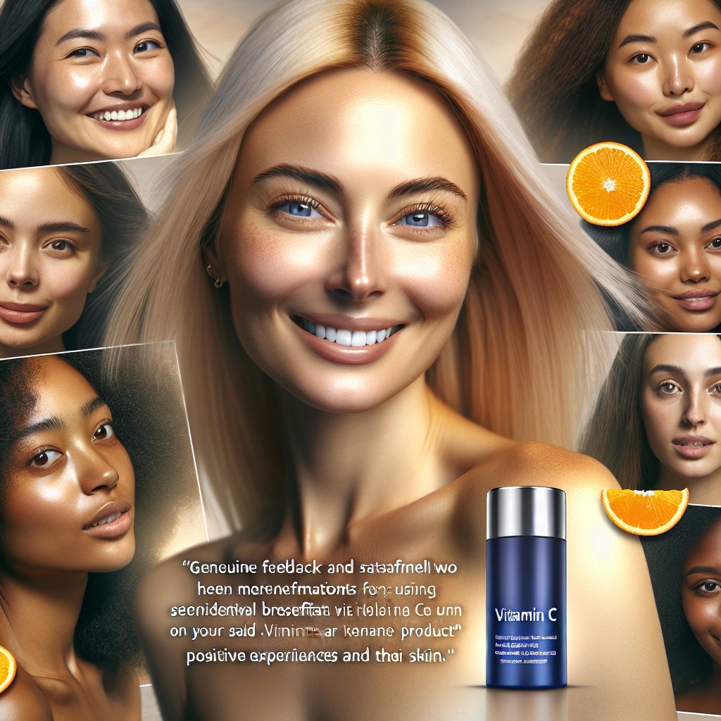 Group of people with radiant skin and uplifting quotes about Neogold Vitamin C