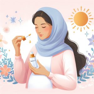 Expectant mother applying Vitamin C serum for radiant skin