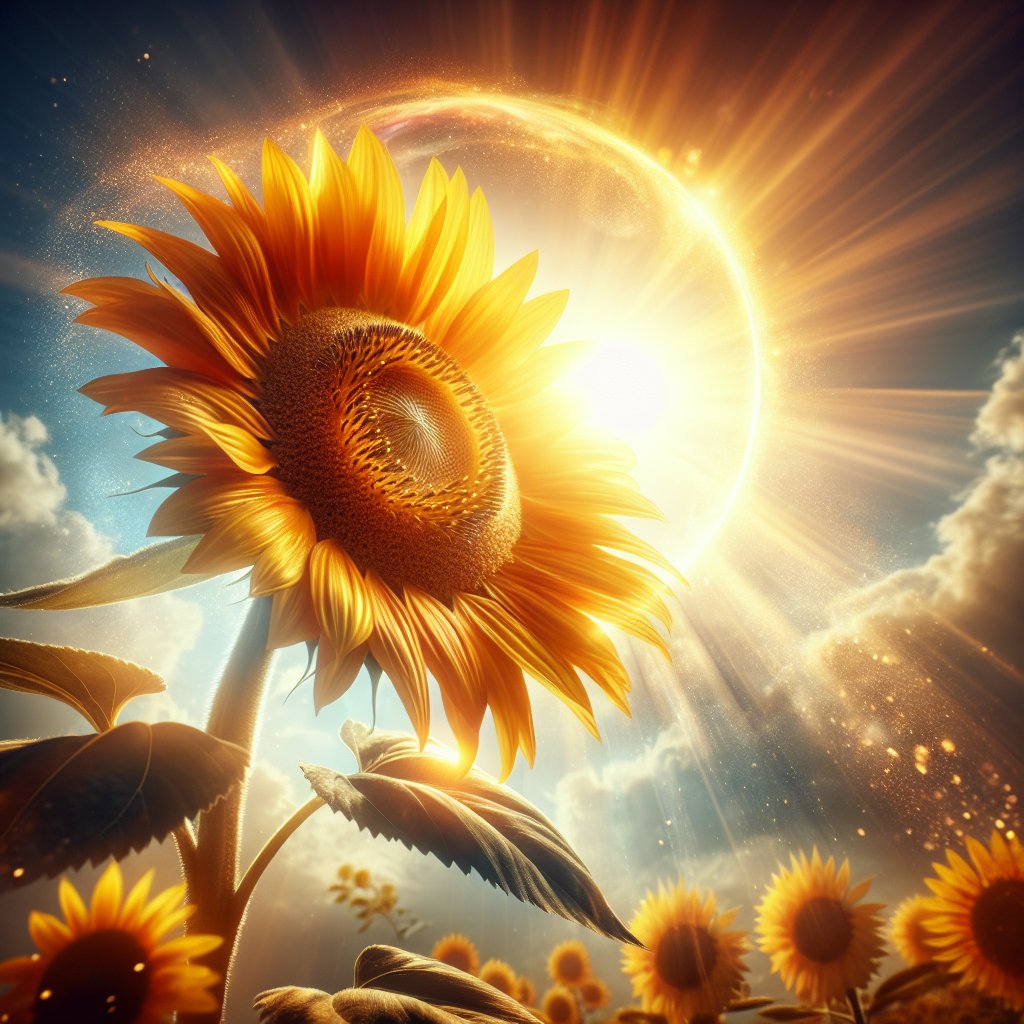 Radiant sunflower reaching towards the sun, symbolizing natural source of Vitamin D for glowing skin.