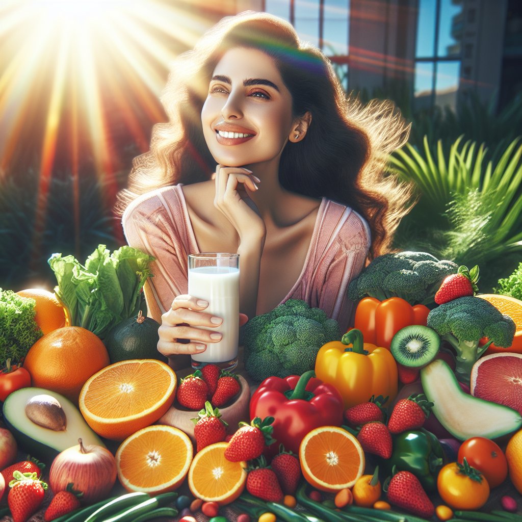 Person outdoors enjoying vitamin D-rich foods and sunlight
