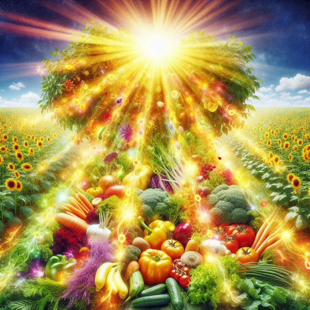 Lush garden with colorful vegetables and fruits, symbolizing the importance of Vitamin D and B12 in promoting overall well-being