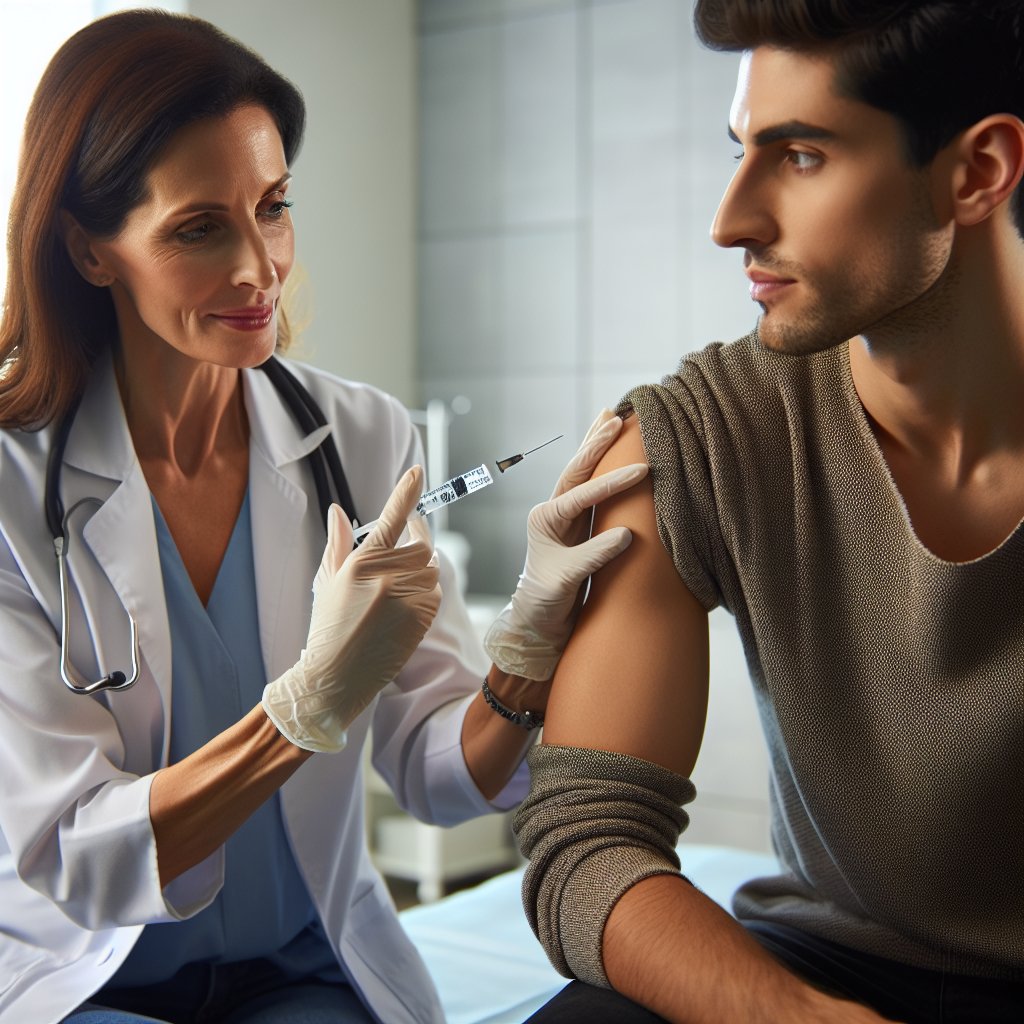Professional administering a Vitamin D injection in a clinical setting