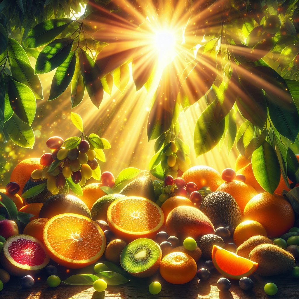 Assorted Vitamin D fruits under sunlit trees