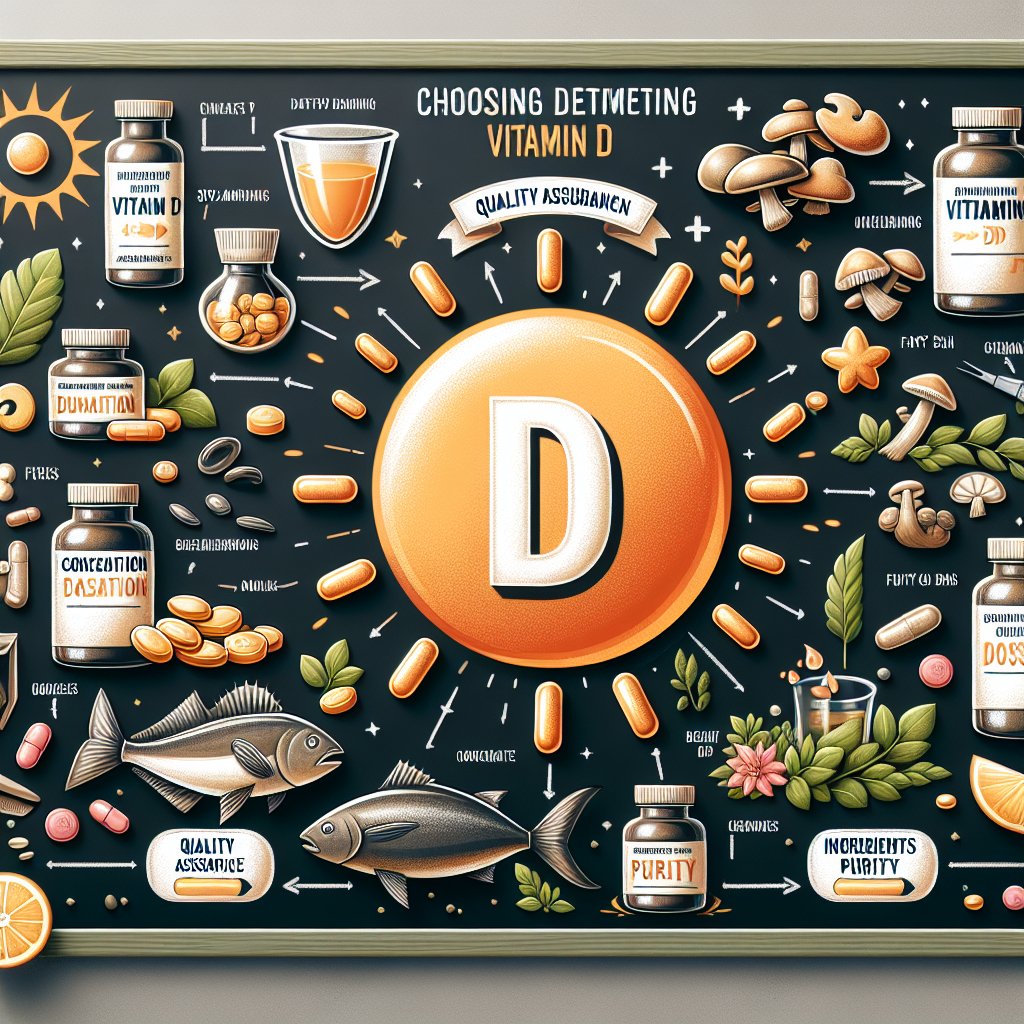 Various high-quality Vitamin D supplements displayed next to natural sources of Vitamin D, highlighting the importance of quality and purity in dietary supplements.