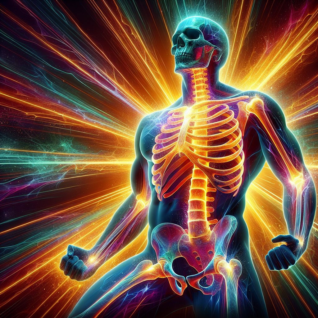 Energetic and glowing skeletal structure infused with Vitamin D3 for optimal bone health.