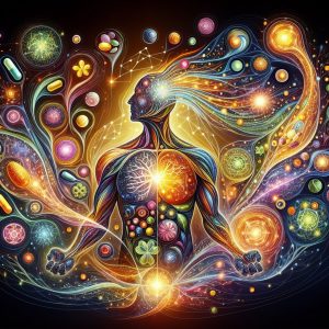 Glowing pathways representing the interconnectedness of Vitamin D3 and K2 supplements for holistic well-being.