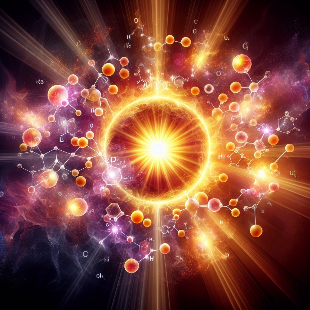 Vibrant image of a sun with Vitamin D3 and K2 molecules interlocked, symbolizing their synergistic relationship for optimal health.