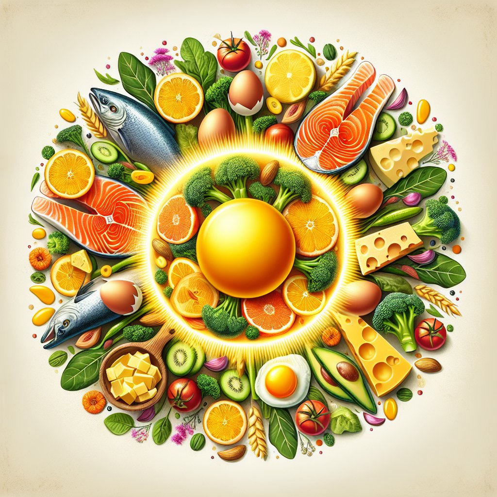 Healthy foods in the shape of a vibrant sun