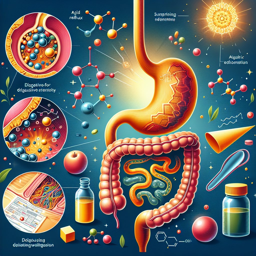 Illustration of healthy digestive system with focus on stomach and esophagus, showing the role of vitamin D in reducing inflammation and promoting gut health.
