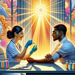 Professional healthcare provider administering a Vitamin D injection in a well-lit clinical setting