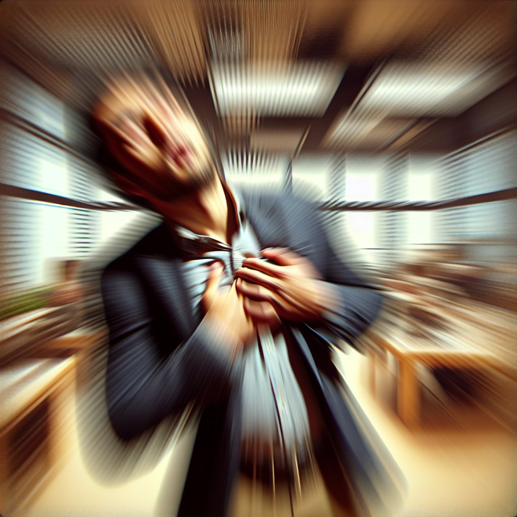 Person feeling dizzy and disoriented in dimly lit and blurred surroundings