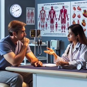 Thoughtful discussion with healthcare professional in a doctor's office