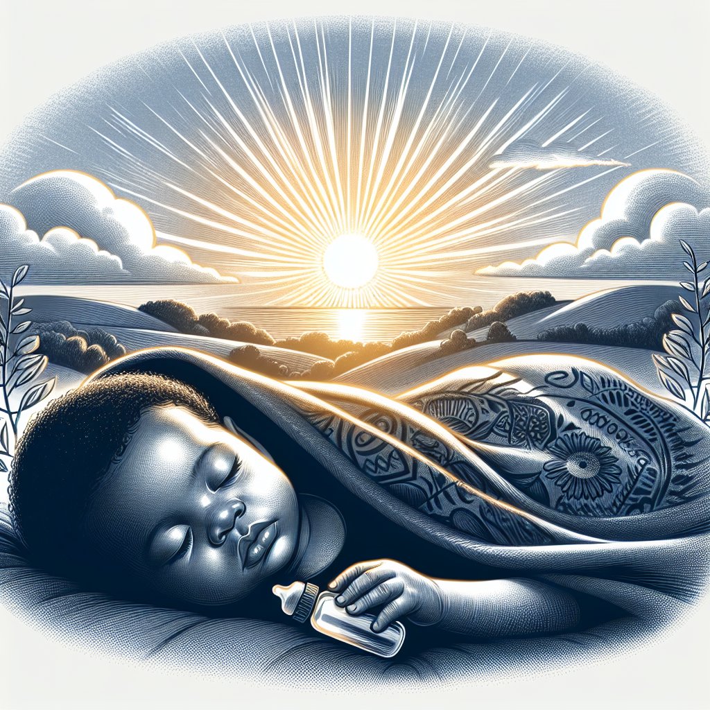 Illustration of a peaceful sleeping baby bathed in gentle sunlight