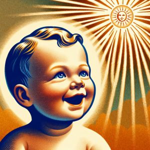 Smiling healthy baby basking in gentle sunlight, symbolizing the importance of giving the right dose of vitamin D to babies for their well-being