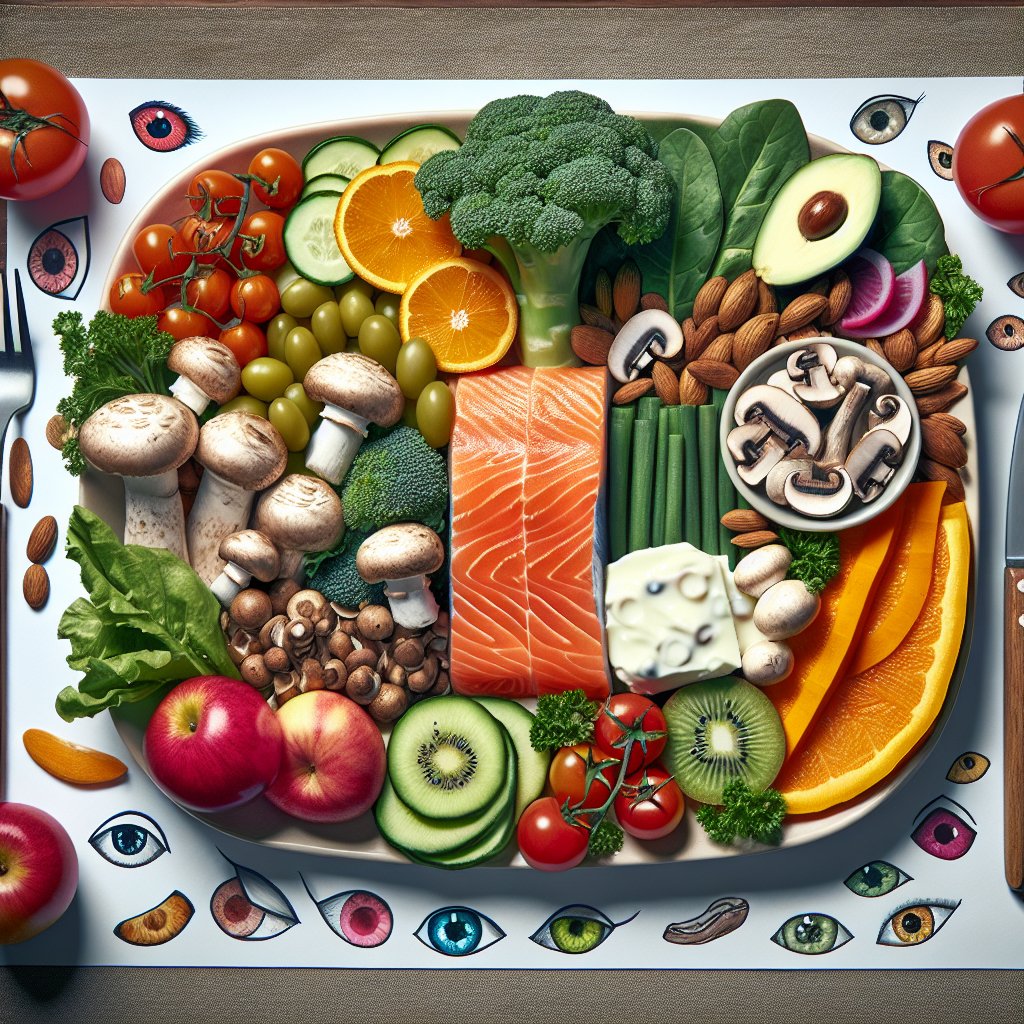 Assortment of foods rich in Vitamin D and essential nutrients for promoting eye health