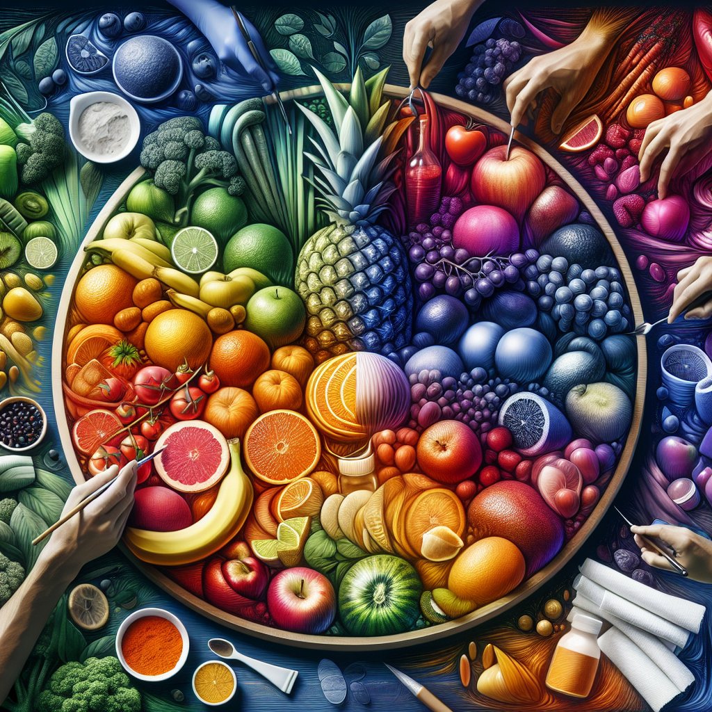 Colorful array of fresh fruits and vegetables rich in essential vitamins for post-surgery recovery