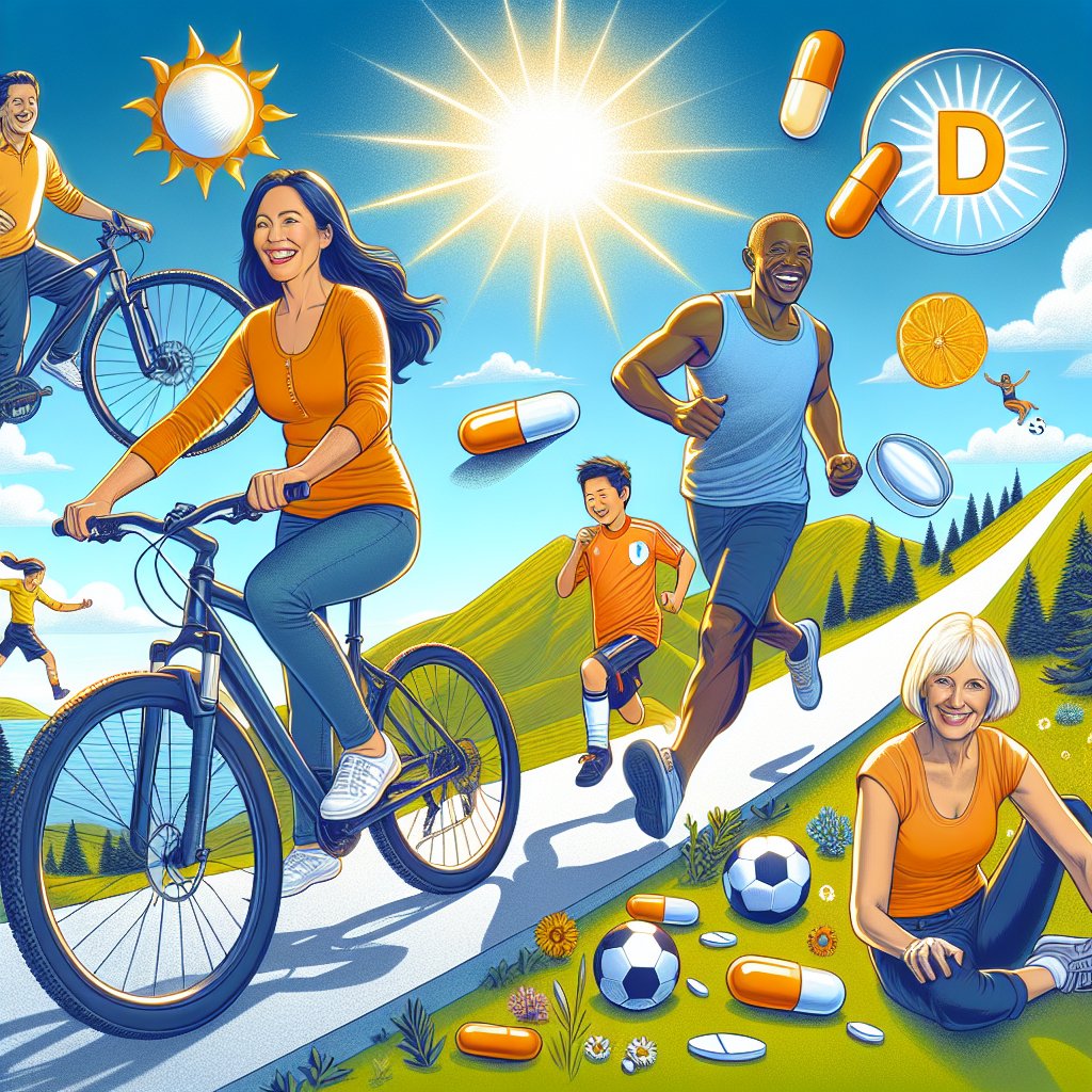 A diverse group of individuals engaged in outdoor activities, showcasing the universal appeal of an active lifestyle and the benefits of vitamin D supplements.