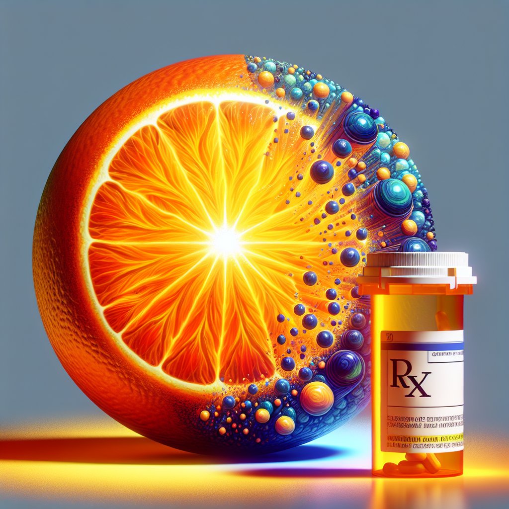 Vibrant orange Vitamin C and Adderall prescription bottle
