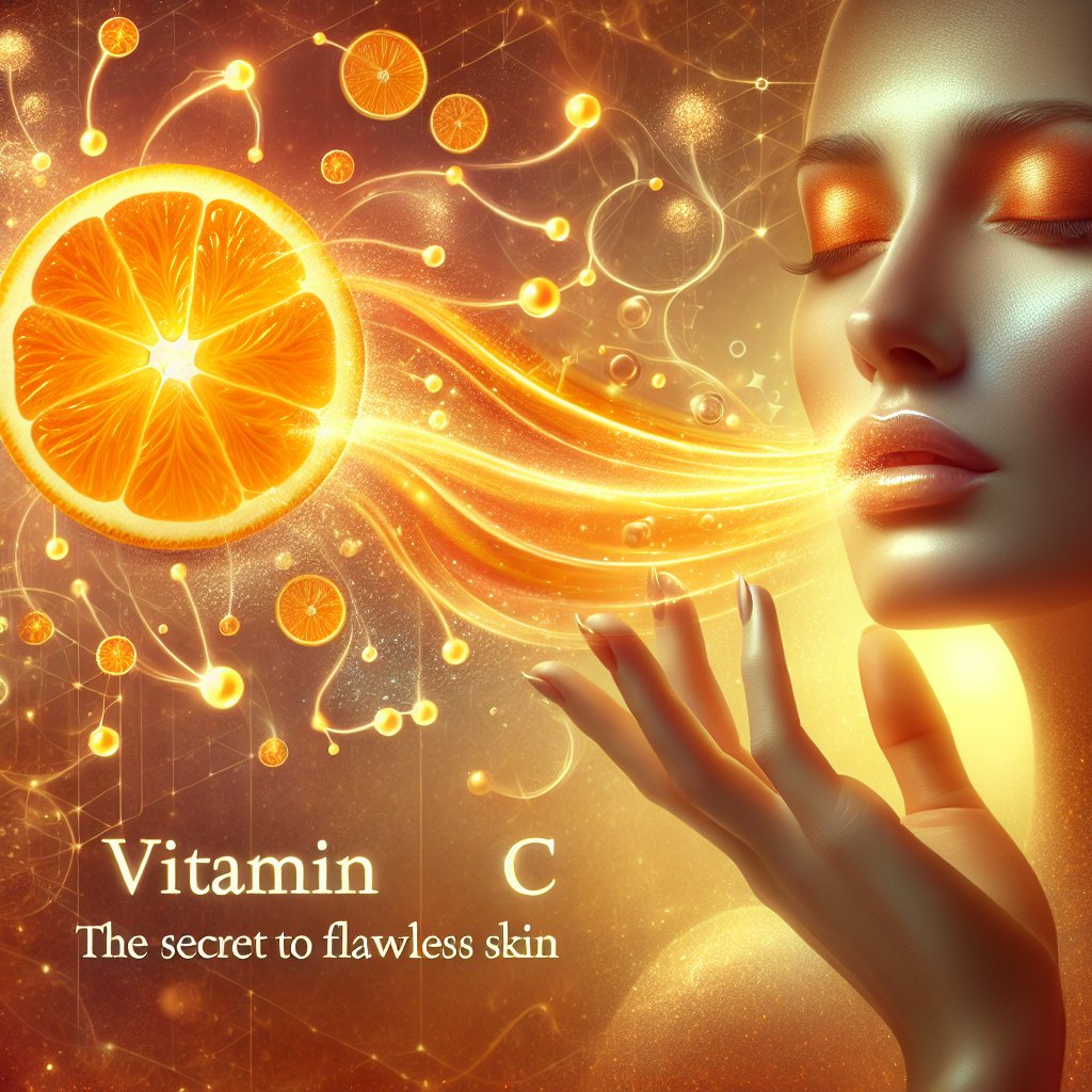 Vitamin C: The Secret to Flawless Skin, radiant glowing orange on luminous skin background