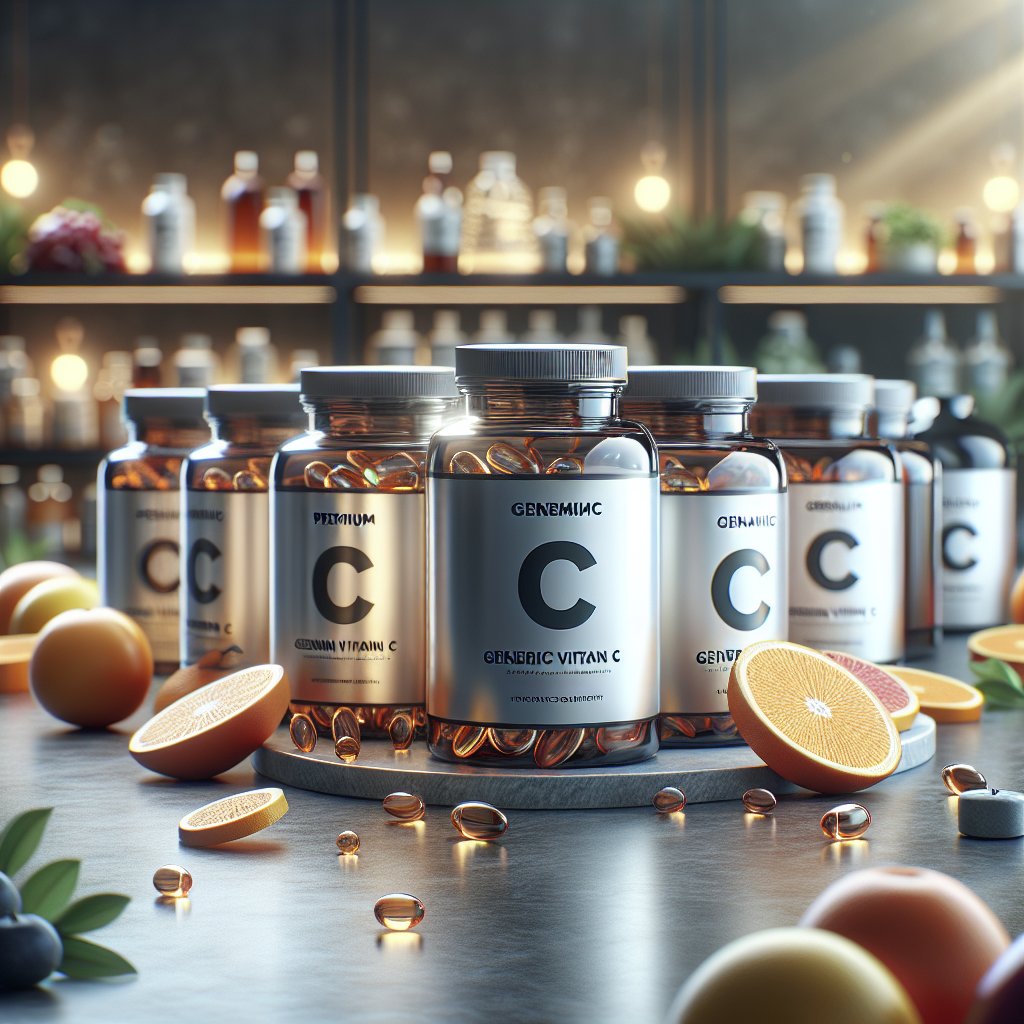 Variety of premium Vitamin C supplements beautifully arranged on a modern countertop.