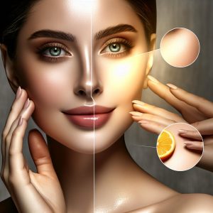 Radiant and even-toned complexion, symbolizing the transformative power of vitamin C serum in combating hyperpigmentation