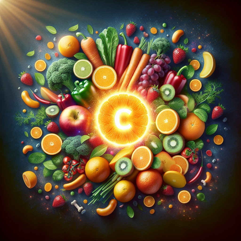 Colorful assortment of fruits and vegetables rich in Vitamin C