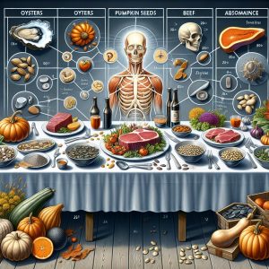 Variety of zinc-rich foods with emphasis on zinc absorption factors