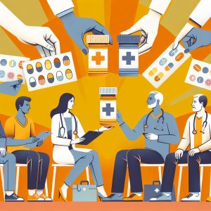 Diverse group of individuals with varied health conditions and medication regimens, discussing personalized Vitamin C dosage with healthcare professionals.