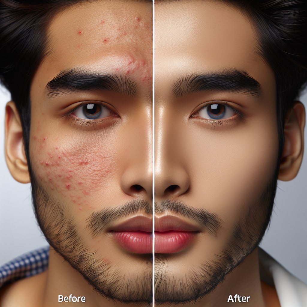 Before and after comparison of skin texture and appearance after using tretinoin treatment.