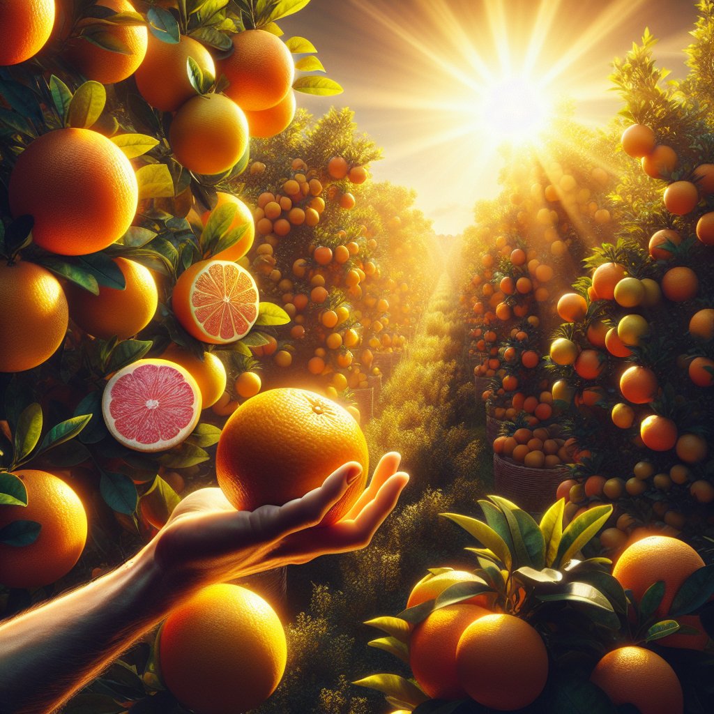 Hand picking a ripe orange from a vibrant citrus orchard