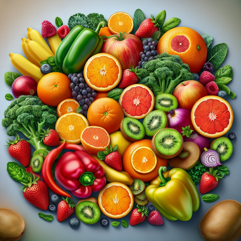 Assortment of fresh produce rich in Vitamin C