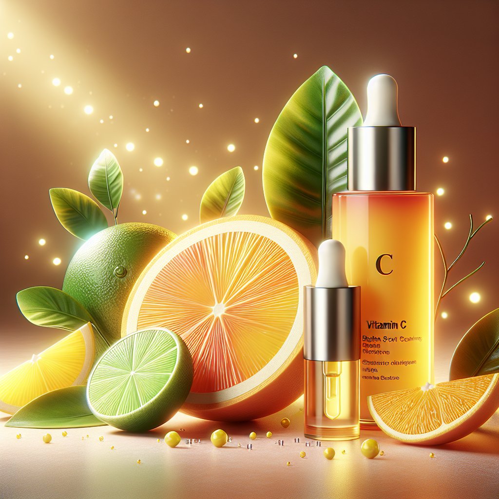 Fresh citrus fruit and Vitamin C skincare product for radiant skin