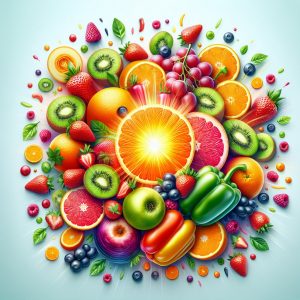 Assortment of vibrant Orjena Vitamin C-rich fruits and vegetables promoting health and immunity