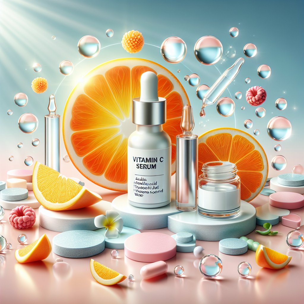 Vibrant and fresh vitamin C serum ingredients on radiant background