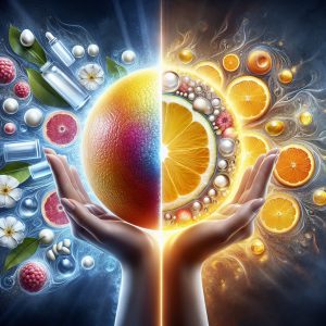 Vibrant citrus fruits and skin renewal symbolize the powerful impact of retinol and vitamin C for radiant skincare.