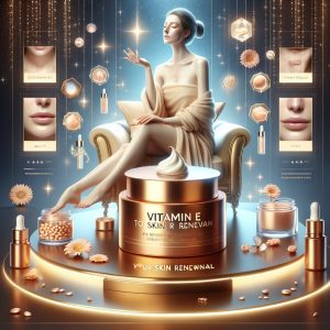 Jar of vitamin E cream in a luxurious skincare routine enhancing radiant, youthful complexion.