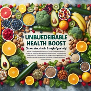 Assortment of colorful fruits, vegetables, whole grains, nuts, and seeds rich in vitamin B complex