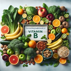 Assortment of fresh fruits and vegetables rich in vitamin B creating a colorful and appealing display
