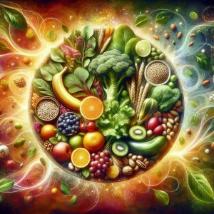 Assortment of foods rich in Vitamin B Complex on a vibrant and diverse plate symbolizing health and well-being