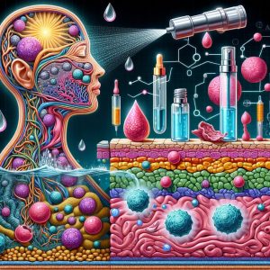 Illustration of Vitamin C serum absorption into skin layers, depicting skin health, absorption factors, and rejuvenation
