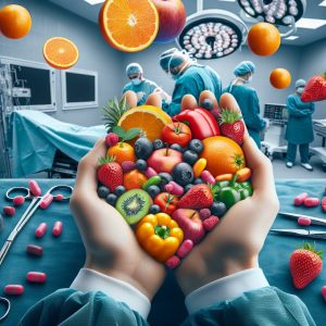 Surgical preparation scene with vitamin C-rich foods