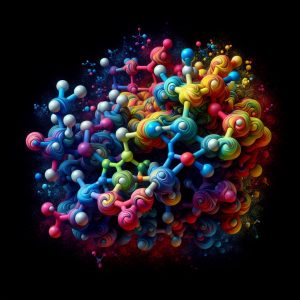 Vibrant jigsaw puzzle molecular structure representing the complexity and significance of Conjugated Linoleic Acid (CLA) in wellness.