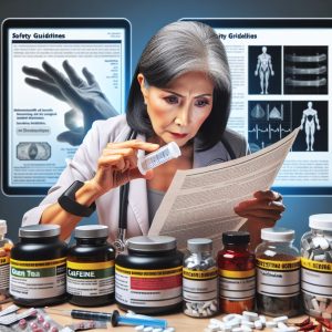 Person measuring thermogenic supplement surrounded by various ingredients, emphasizing caution and responsibility