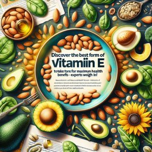 Assortment of Vitamin E-rich foods like almonds, spinach, avocado, and sunflower seeds, showcasing the diversity of Vitamin E sources.