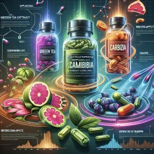 Vibrant image showcasing green tea extract, garcinia cambogia, and CLA supplements for weight loss.