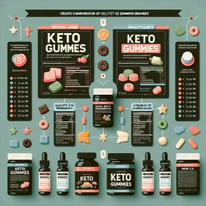 Side-by-side nutritional comparison of top keto gummies brands, highlighting net carbs, ingredients quality, sugar alcohol content, taste, and texture.