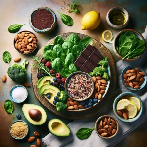 Vibrant Mediterranean-inspired meal rich in magnesium on a rustic wooden table